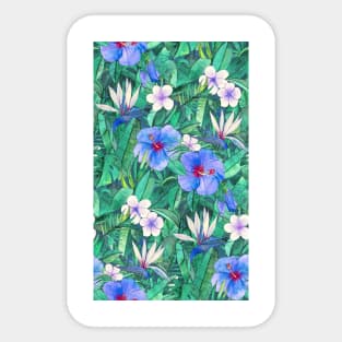 White Bird of Paradise & Blue Hibiscus Tropical Garden Sticker